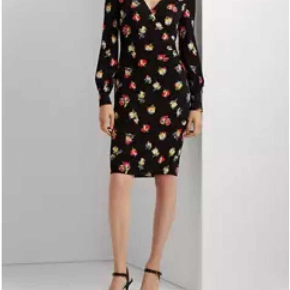 Ralph Lauren Pink and Black Sheath Dress with Bishop Sleeves